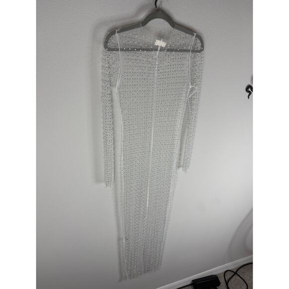 Beach Bunny Champagne Nights Mesh Dress Embellished Evening Statement Nude Sz L - Picture 11 of 13